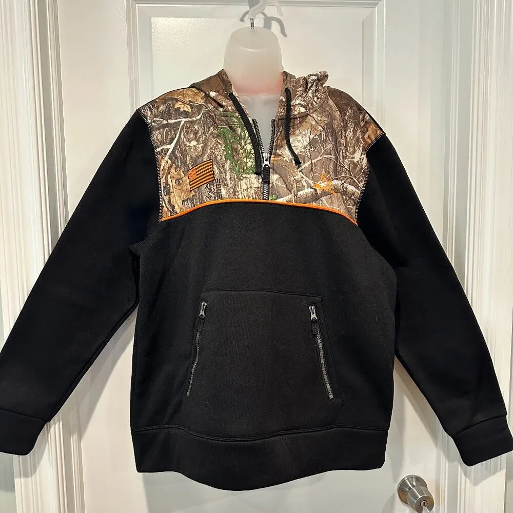 New Realtree Black w/Camo 1/4 Zip Pullover Fleece Hoodie Size M (NWOT) - Picture 2 of 12